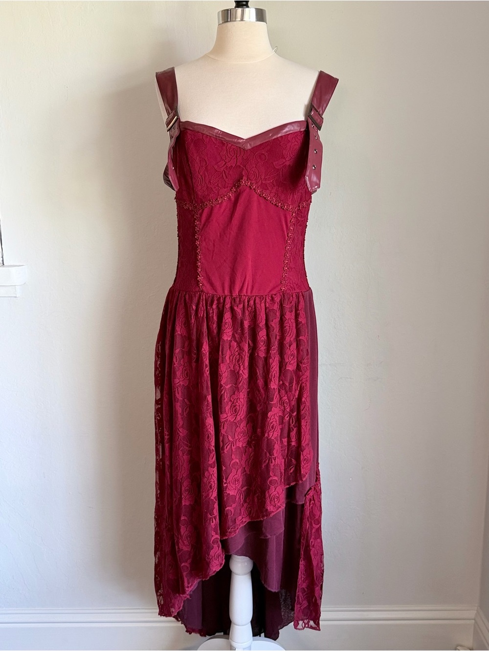 Belle Poque Steampunk Gothic Irregular Lace Long Dress Wine Red, Retro 2XL NWT
